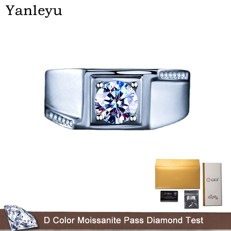 

Yanleyu Luxury 1 Carat D Color Moissanite Ring with Certificate Real Platinum PT950 For Men Fine Jewelry Wedding Ring