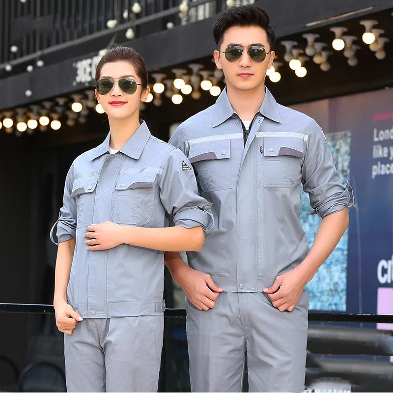 Summer Reflective Work Clothes Set Anti-Static Wear-Resistant Breathable Uniforms Electric Workshop Mechanical Working Coveralls