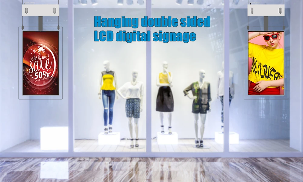Shopping Mall Thin Ceiling Digital Signage Advertising Window Double-sided Hanging LCD Screen