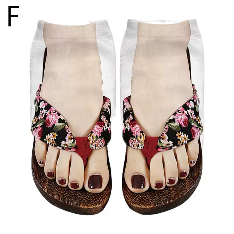 1 Pair 3D Printing Pattern Flip Flop Socks Funny Socks for Women Flip-flop Ankle Socks Low Cut Floor Socks Hosiery Novelty Gifts - Image 7