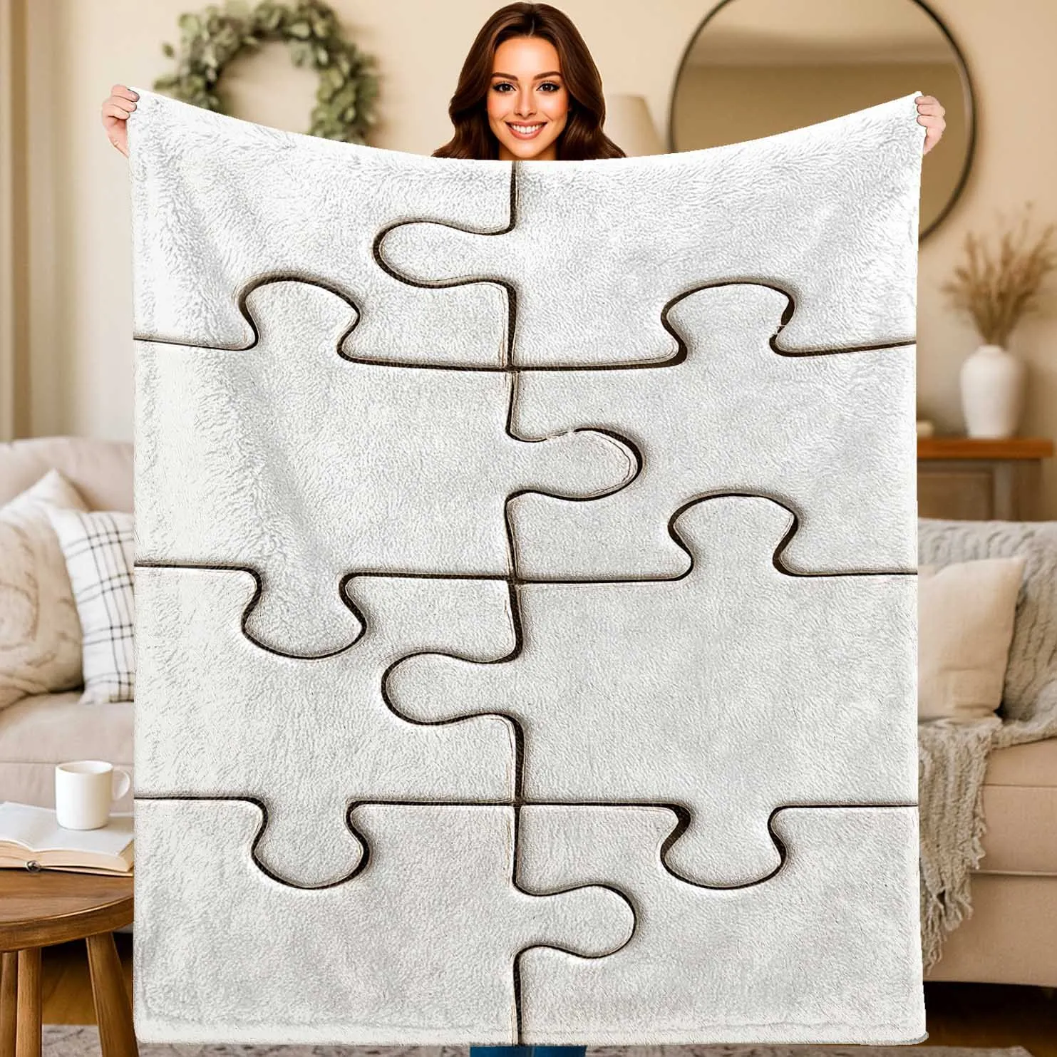 Op Art Grid Throw Blanket Distorted Square Design Trendy Abstract Print For Bedroom Office Apartment Decor