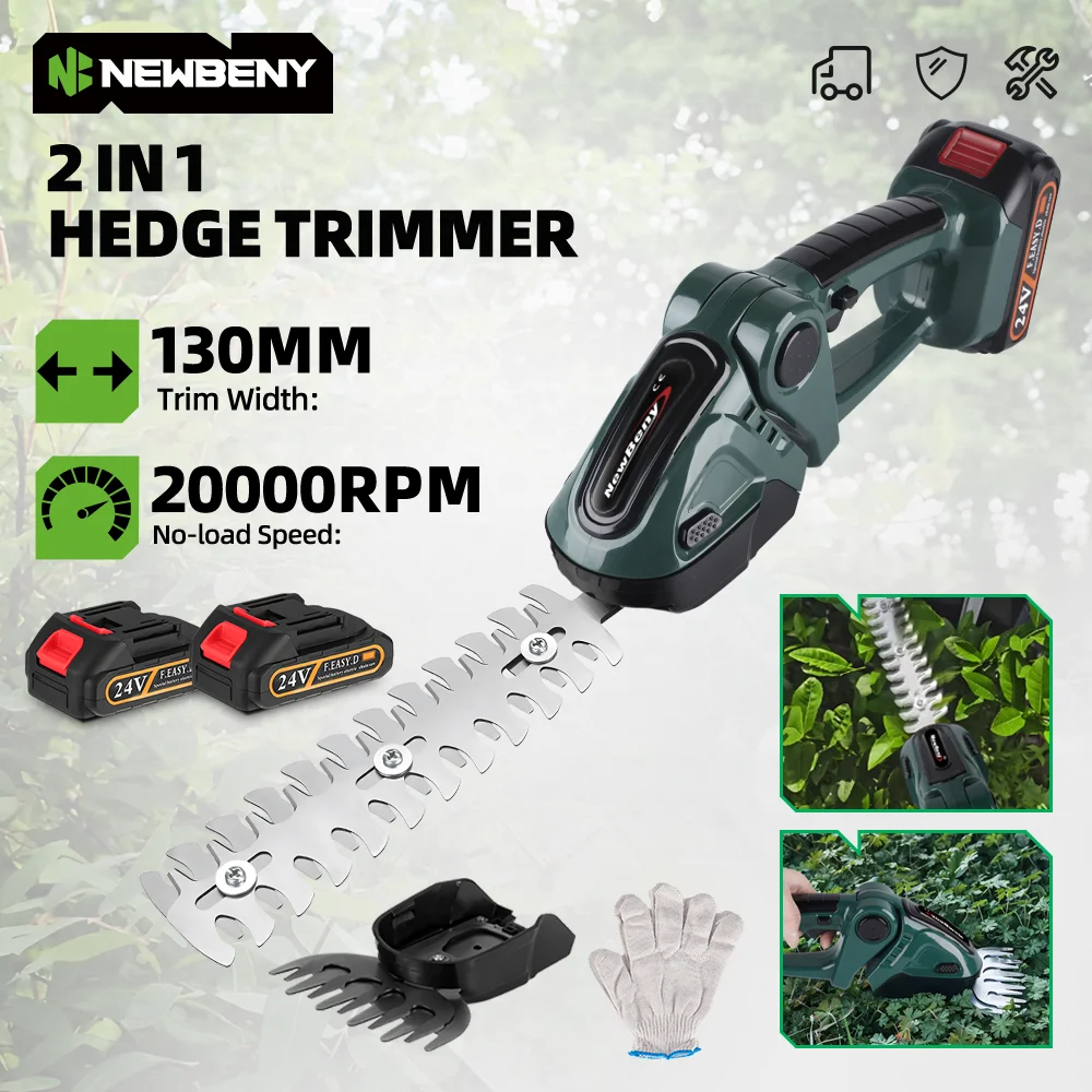 NEWBENY 2 IN 1 Cordless Electric Hedge Trimmer Household Shrub Bush Lawn Mower Garden Beautify Tool For Makita 18V-21V Battery