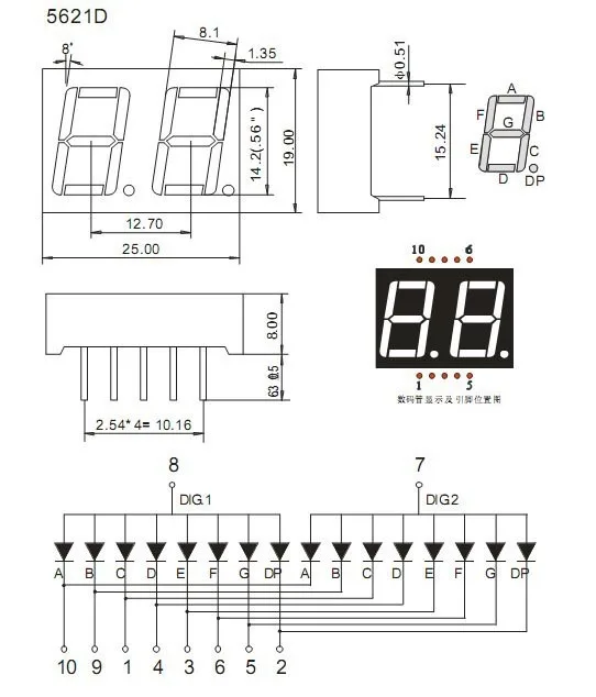 20PCS Green 0.56" 0.56in LED Display Digital Tube 10 Pin 2 Bit 7 Segment  Common cathode/anode