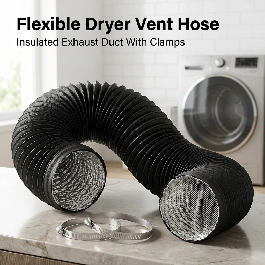 Premium Dryer Vent Hose Insulated Exhaust Ducting for Laundry Room Heat Resistant Flexible Tube with Mesh Filter and Clamps