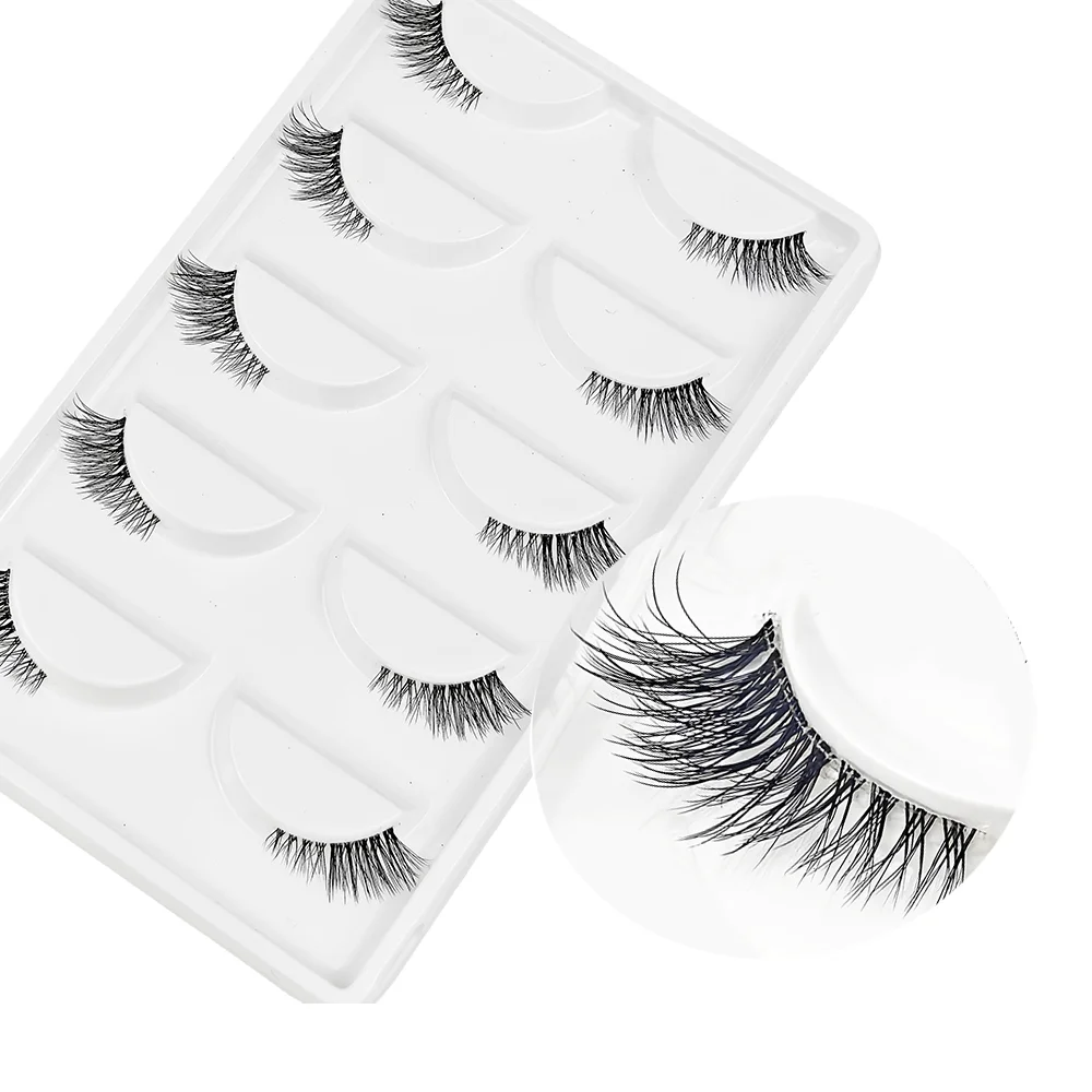 Natural Look Half Lashes 16MM Wispy False Eyelashes Thin Lash Band Reusable Soft 3D Faux Lashes Pack for Daily Wear 5 Pairs