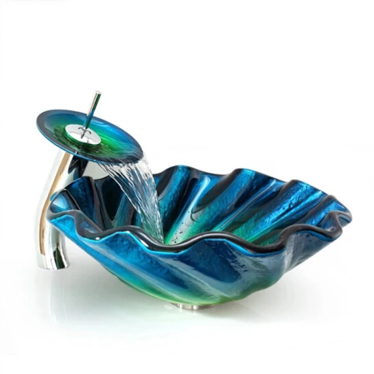 High quality modern tempered glass pattern gradual change color art basin bathroom wash basin wholesale