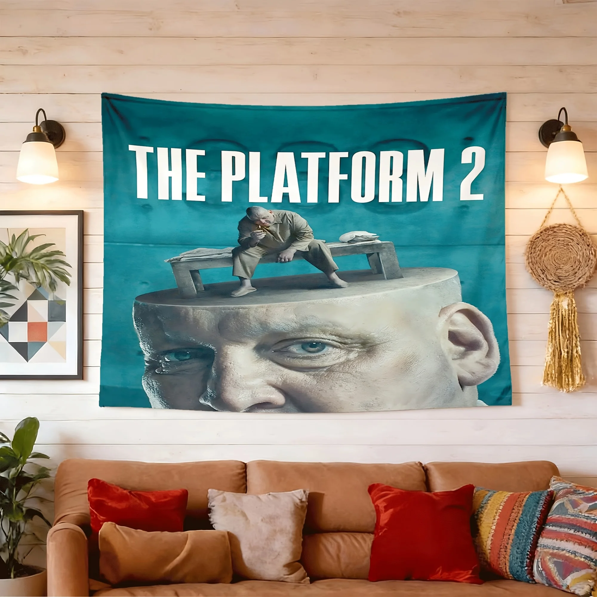 El Hoyo Movie-Themed Tapestry Suitable for & Backdrop - Horizontal Horizontal Wall Hanging with Iconic Film, Soft Peach Skin Fabric for Living Room