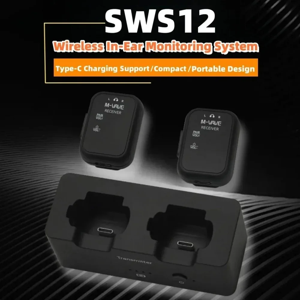 M-VAVE WP-12 Wireless Earphone Monitor System  2.4GHz 1T2R System w/Ultra-Latency 24H Playback 1800mAh Charging Case view 4