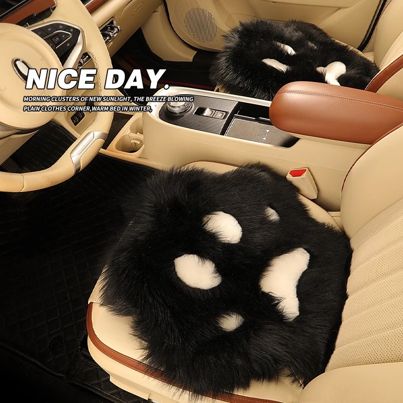 1 Pcs Warm Plush Car Seat Cover Cushion Cute cat paw Anti-slip Universal Seat Breathable Pad for All Vehicles Front and RearSeat