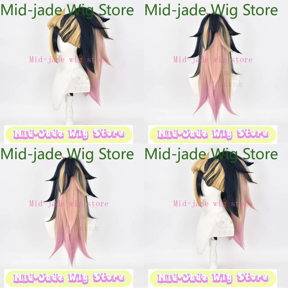 

LOL KDA Akali Cosplay Wig Navy Blue Purple Gradient Hair Hightail with Claw Clip Teased Crown of Wigs Set