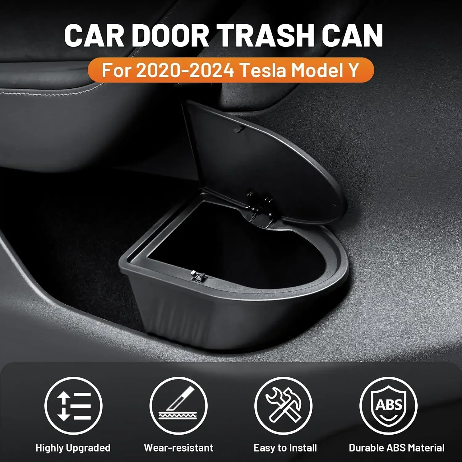 Door Trash Can for Tesla Model Y 2018-2024 Side Door Storage Box Organizer with Push-to-Open Lid  Front Seat Car Garbage Can Bin