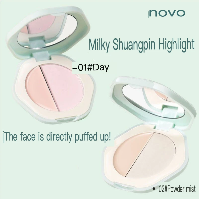 NOVO High Gloss Double Effect Cosmetic Powder Matte Shadow & Facial Brightening Waterproof Two-In-One Student Makeup