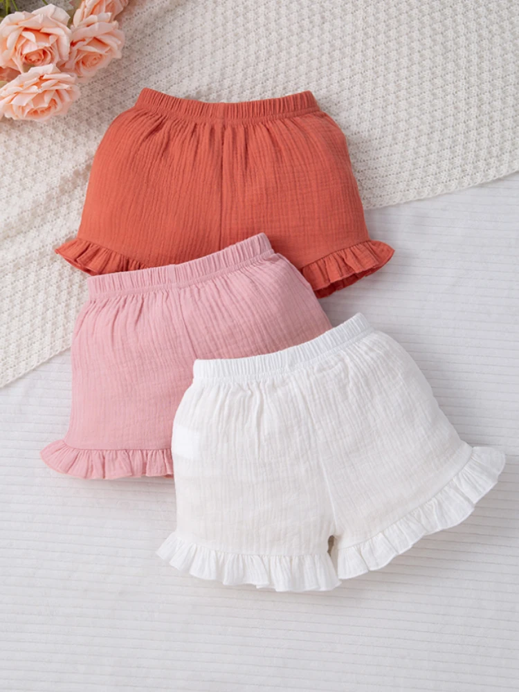 3pcs Summer Baby Girls 100% Cotton Soft and Comfortable Shorts Casual Baby Pants Zou Sha Lace Pants Child Accessories