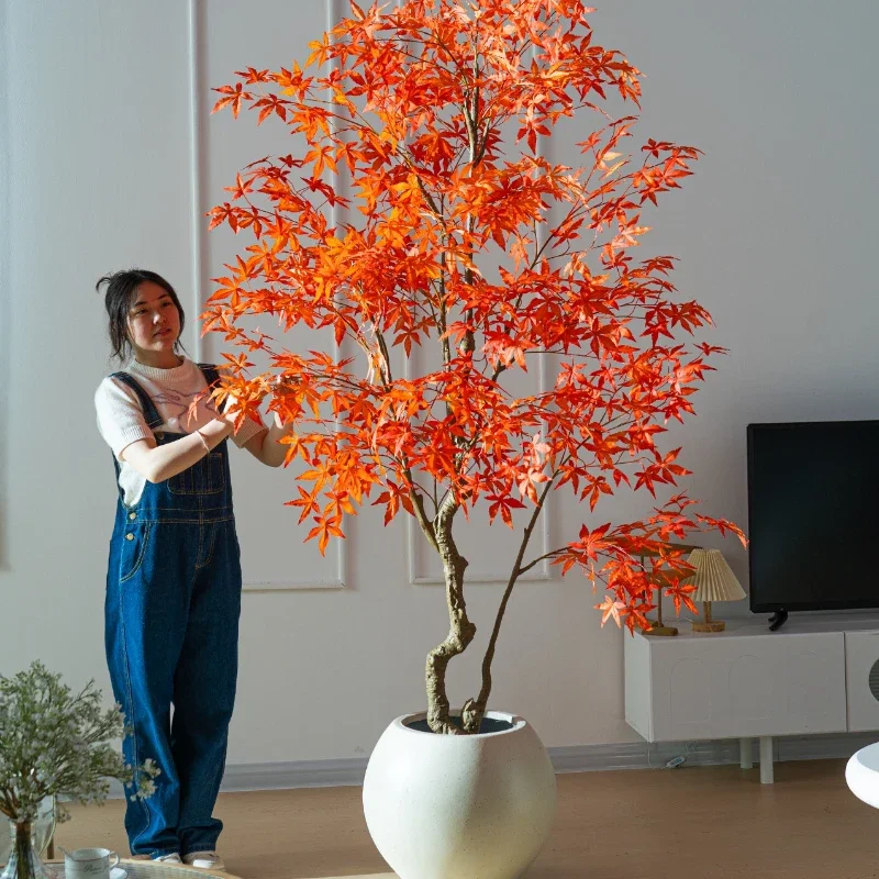Simulated red maple large green plant indoor light luxury fake tree shopping mall balcony shop window bionic plant landscaping