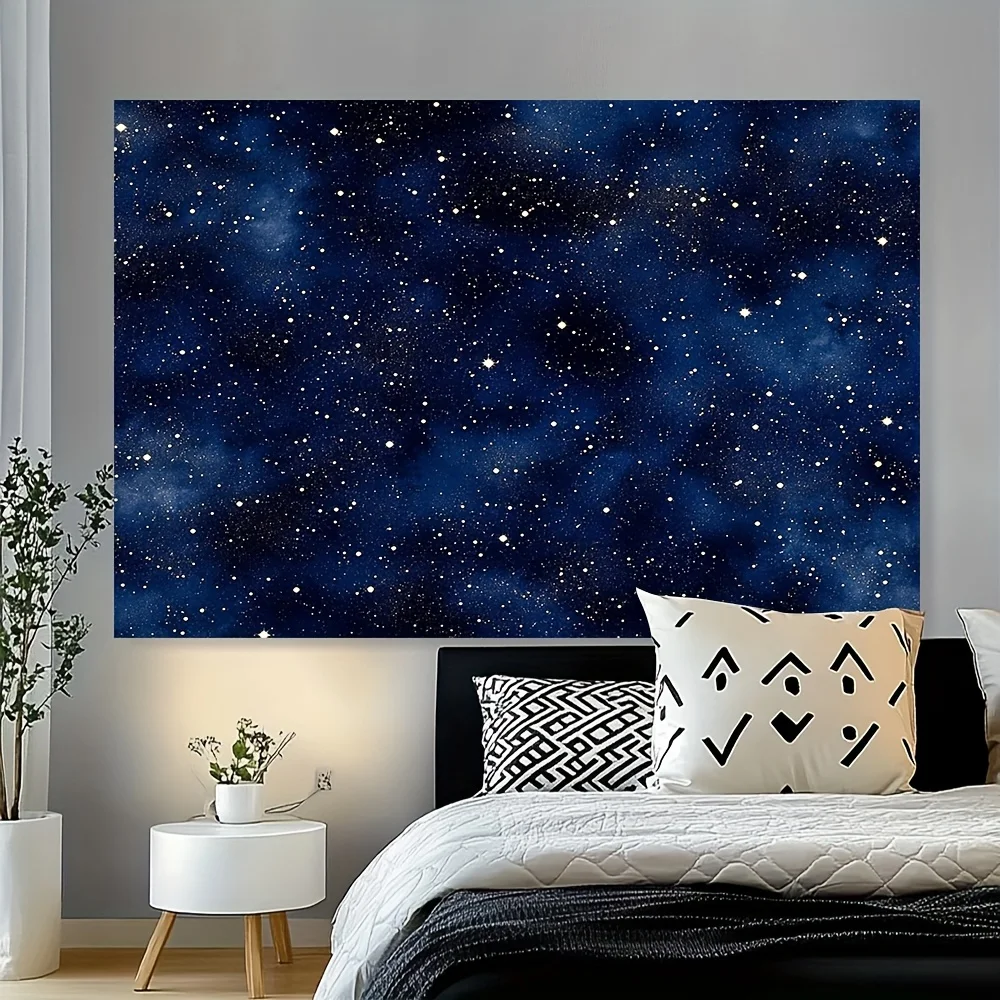 Luxurious Galaxy Tapestry Starry Night Wall Hanging Blue Cosmic Celestial Space Art Decor for Bedroom Living Room Canvas Print D