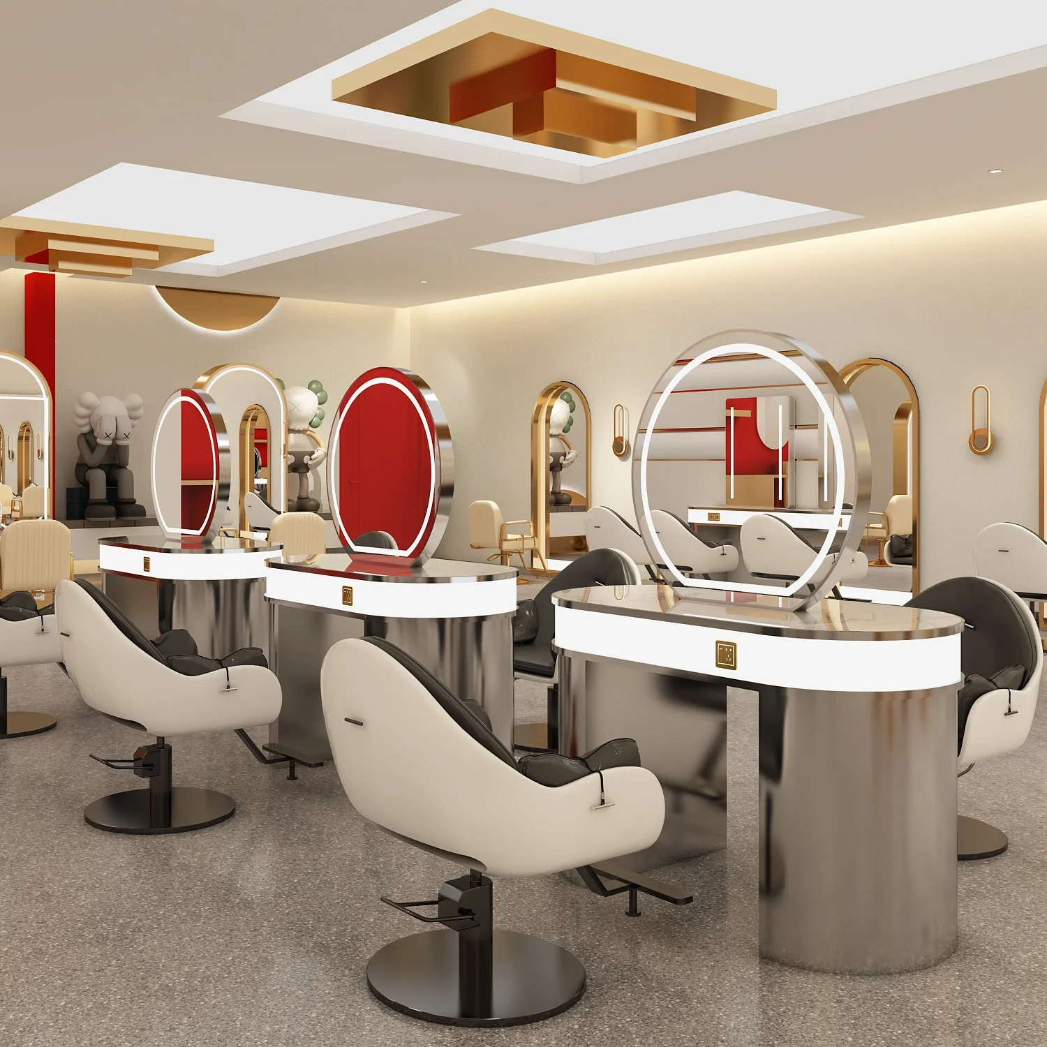 1 x Friseurspiegel, integrierter Friseursalon-Schrank