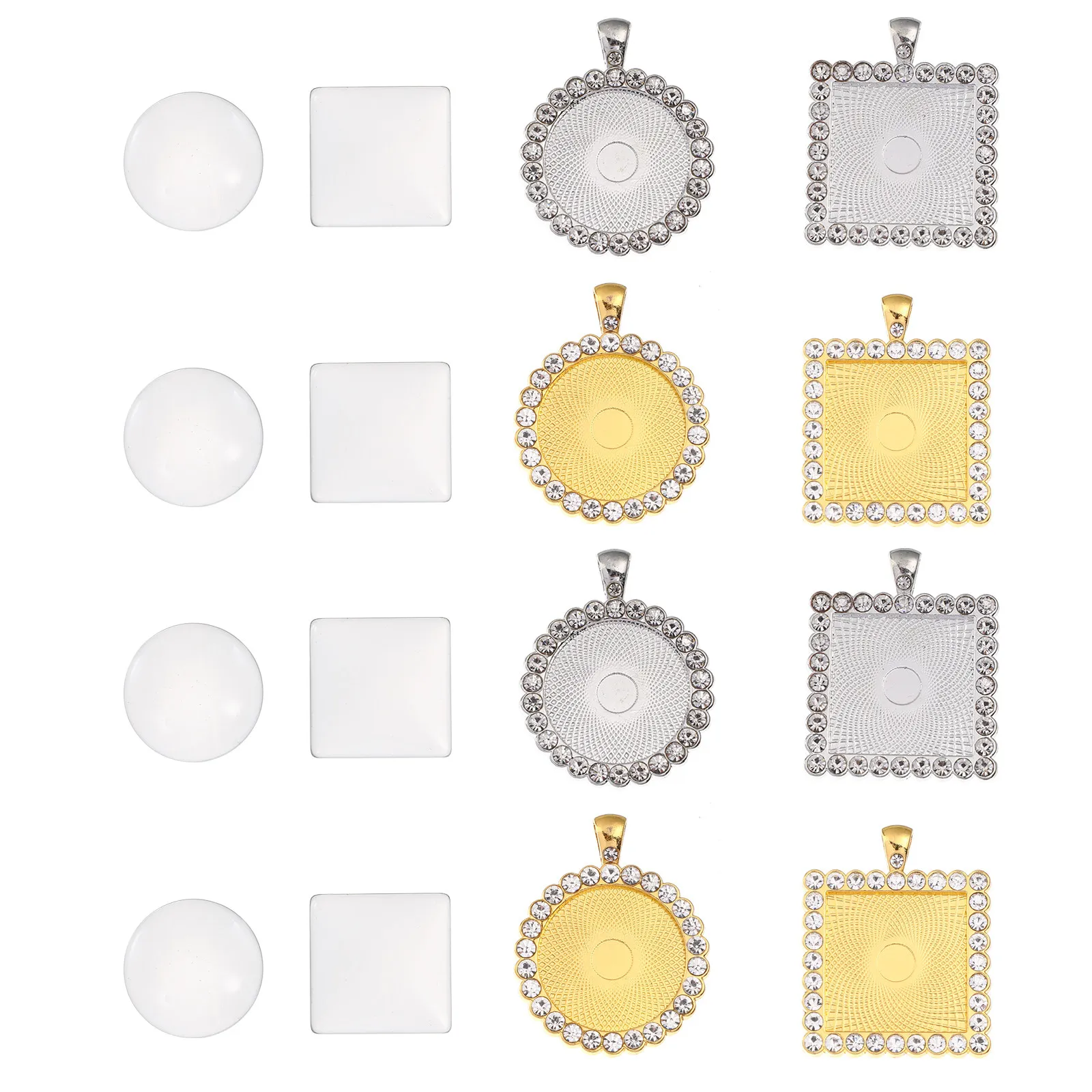40Pcs Alloy Earring Setting Trays Glass Cabochons Round Square Bezel Bases for DIY Earrings Resin Gemstone Cameo Photo Jewelry