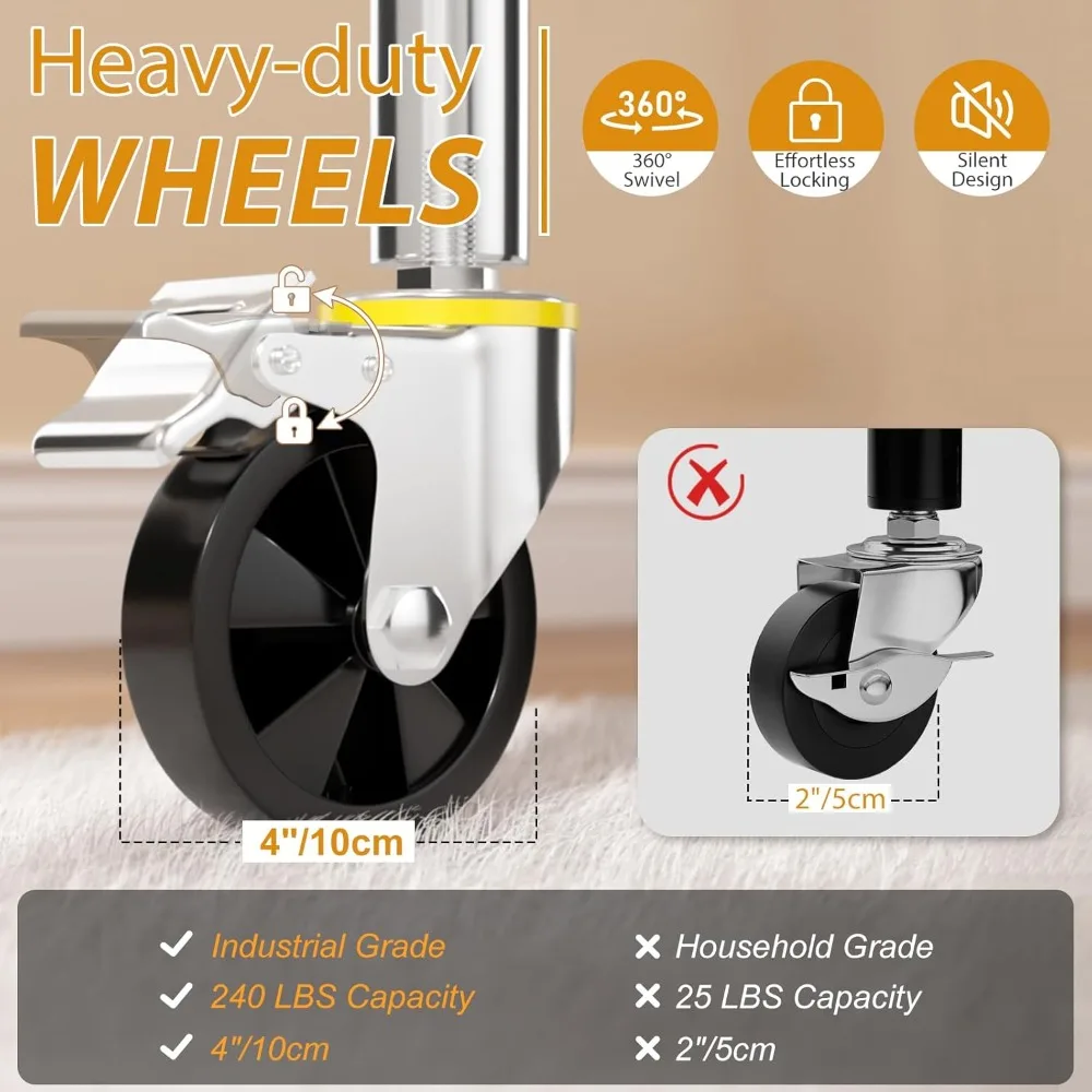 رف ملابس قابل للتمديد شديد التحمل من الفولاذ المقاوم للصدأ مع ثلاثة قضبان تعليق بسعة تحميل 960 رطل