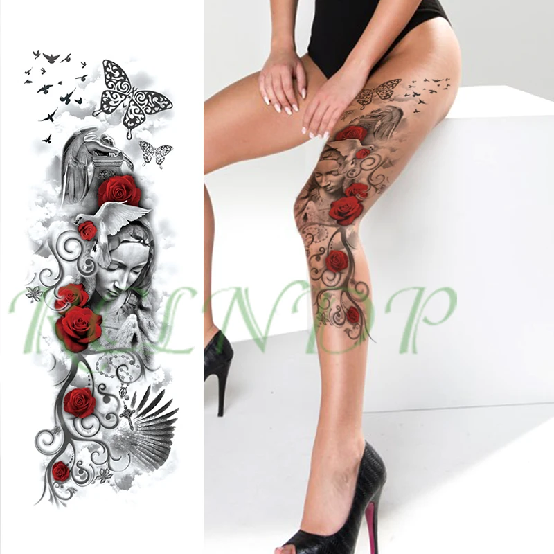 Waterproof Temporary Tattoo Sticker Skull Rose Angel Eyes Wings Sun Full Arm Sleeve Fake Tatto Flash Tatoo For Women Men Girl