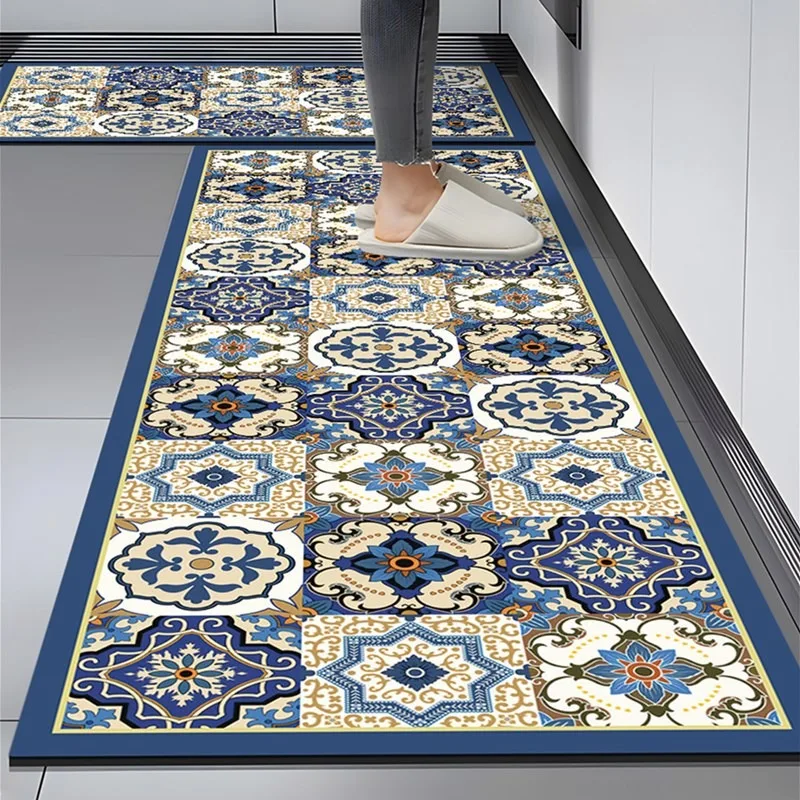 

Kitchen Floor Mats Non-slip Oil-proof Water-absorbing Door RugsPVC Diatom Mud Wipeable Carpet Retro Long Size Foot Mat Alfombra