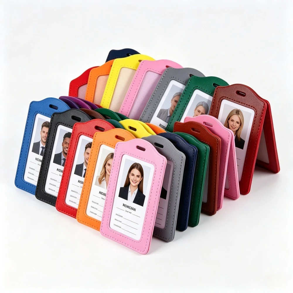 10Pcs/Set PU Leather ID Card Holder Working Permit Case Pass Work Card Cover Exhibition Badge Holder Cards Protector Sleeve