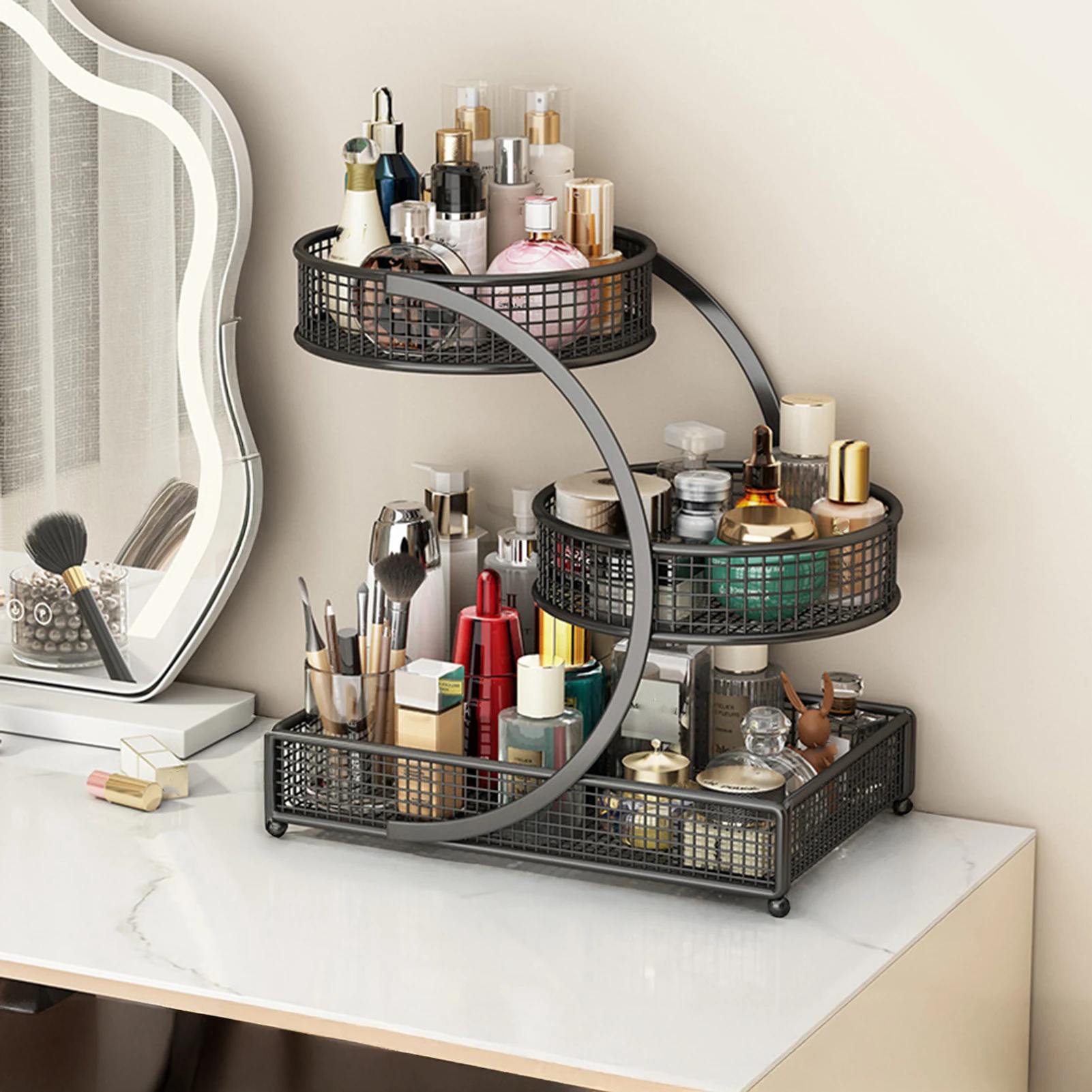 

Makeup Organizer for Vanity Cosmetic Display Tray Bathroom Organizers for Storage Lipstick Brush Skincare