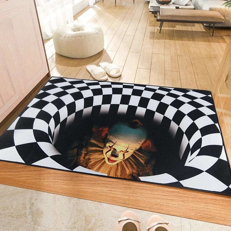 New 3D Illusion Carpet Halloween Clown Door Mat Terror Bathroom Rug Living Room Bedroom Balcony Doorway Anti Slip Scary Carpets