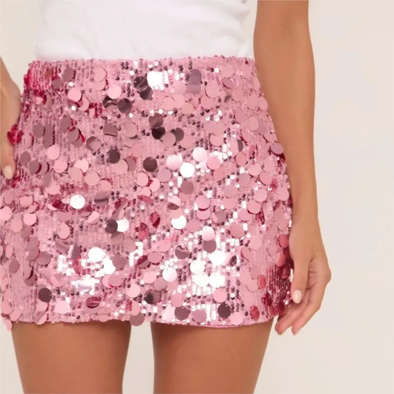 Women's Sparkly Sequin Elastic Waist Slim Short Skirt Women's Fashion Sexy Club Night Party Mini Skirt
