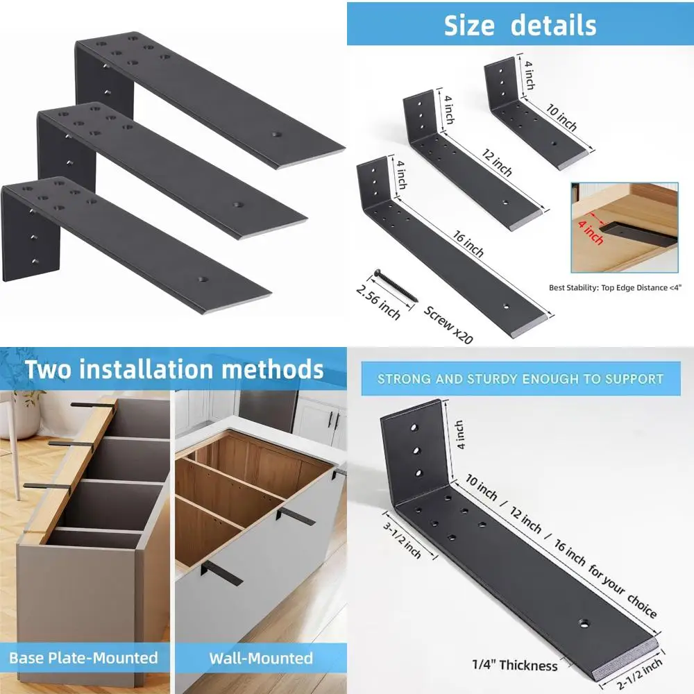 

Сверхмощные железные стальные 16-дюймовые скрытые плавающие кронштейны для полок, 3 шт., толщина 1/4 дюйма, опора для столешницы, твердые L-образные кронштейны для S
