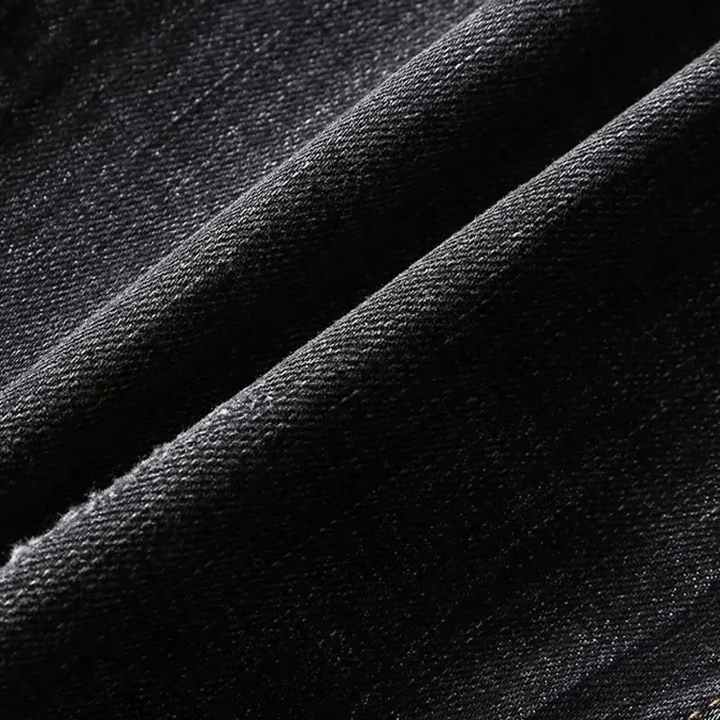 Designer Fashion Men Jeans High Quality Retro Black Gray Stretch Slim Fit Ripped Jeans Men Y2K Embroidery Vintage Denim Pants