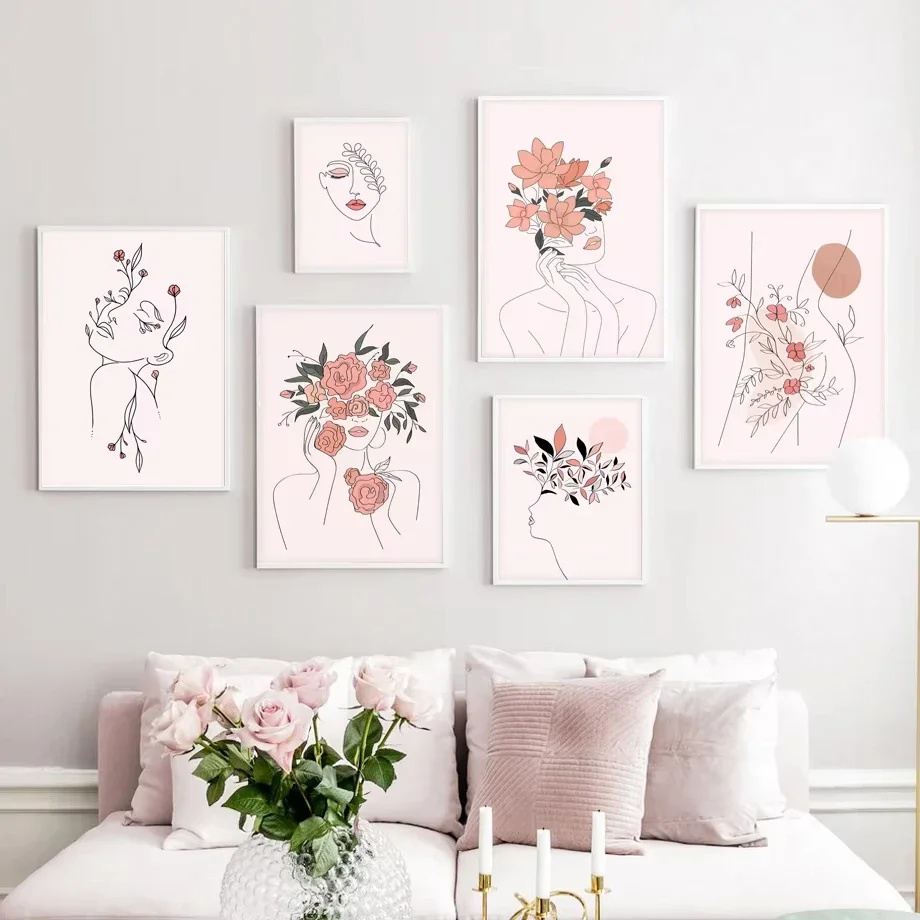 Abstract Flower Line Girl Body Minimalist Wall Art Canvas Painting Nordic Posters and Prints Wall Pictures for Living Room De