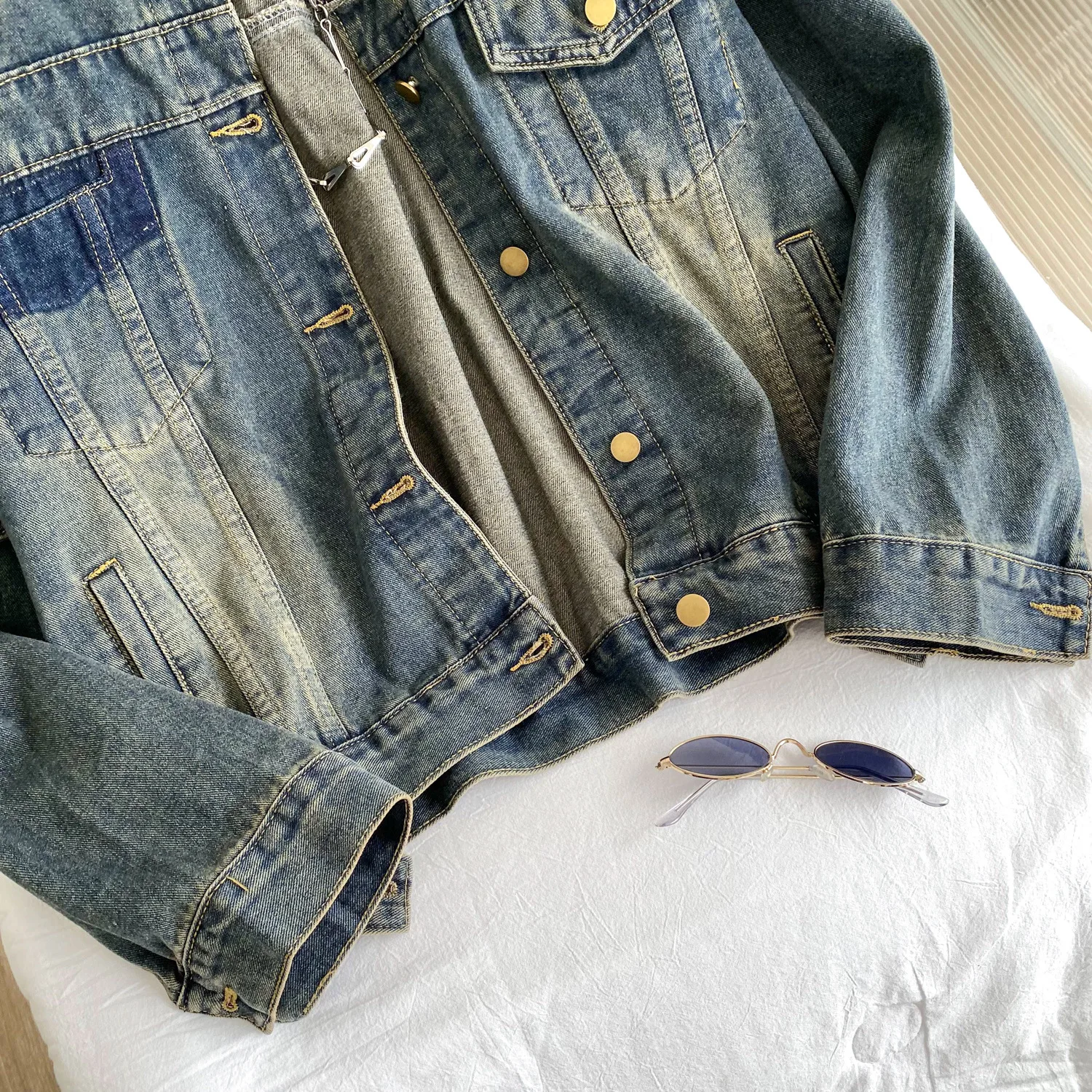 معطف نسائي من قماش الدنيم سترات بياقة مقلوبة Y2k ملابس الشارع الشهير سترة فضفاضة أنيقة غير رسمية للعمل لخريف وشتاء 2025 #4