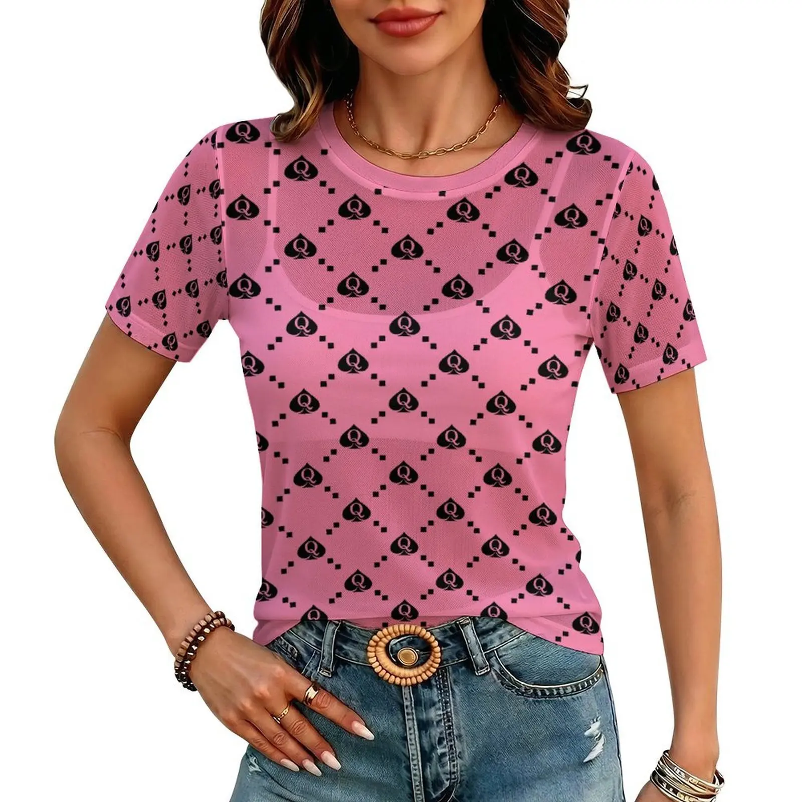 Sheer Tops for Women See Through Oversized T Shirts, Short Sleeve Casual Summer Blouse