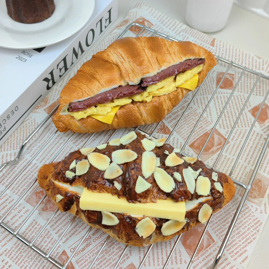 2026 New Fake Croissant Sandwich Model, Sweet Cute Artificial Food Prop for Bakery Window Display Sample Ornament