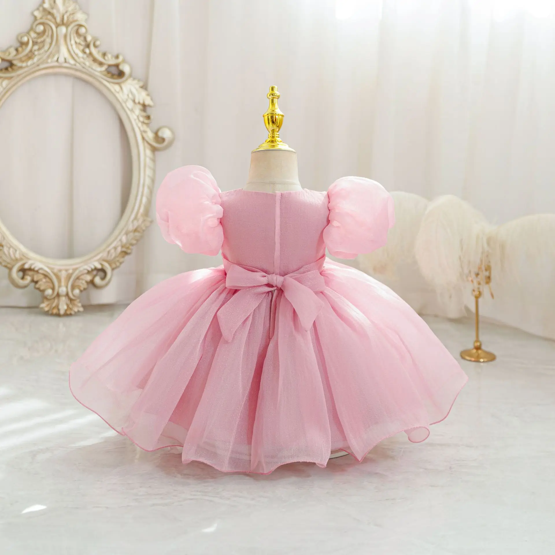 HETISO Baby Girl Party Dress Beading Flower Appliques Kids Wedding Birthday Ball Gown for Puffy Tutu Mesh Christmas Wear