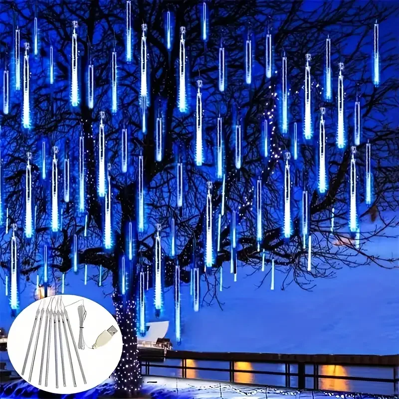 192 LED USB Powered Fairy Lights Dynamic Meteor Shower & Ice Strip String for Christmas New Year Perfect for Home & Yard Decor