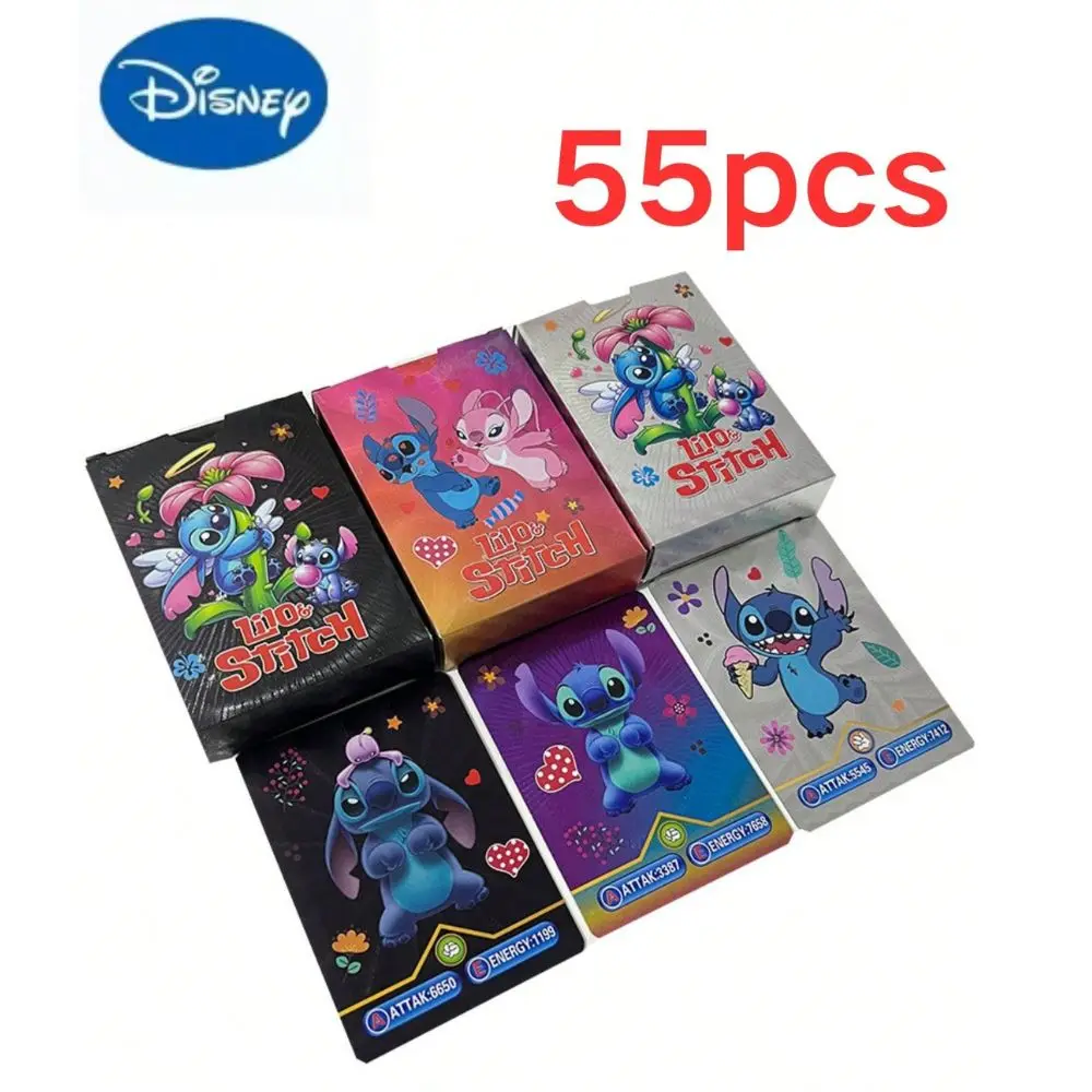 55pcs Lilo&Stitch Gold Foil Cards Disney Stitch Silver Rainbow Black Series Battle Coach Card Game Toys Birthday Gift