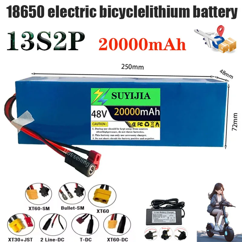 18650 Lithium Ion Battery Pack Specifications 13S2P 48V 21000mAh with BMS+ Free 54.6V-2A Suitable for Electric Vehicles New