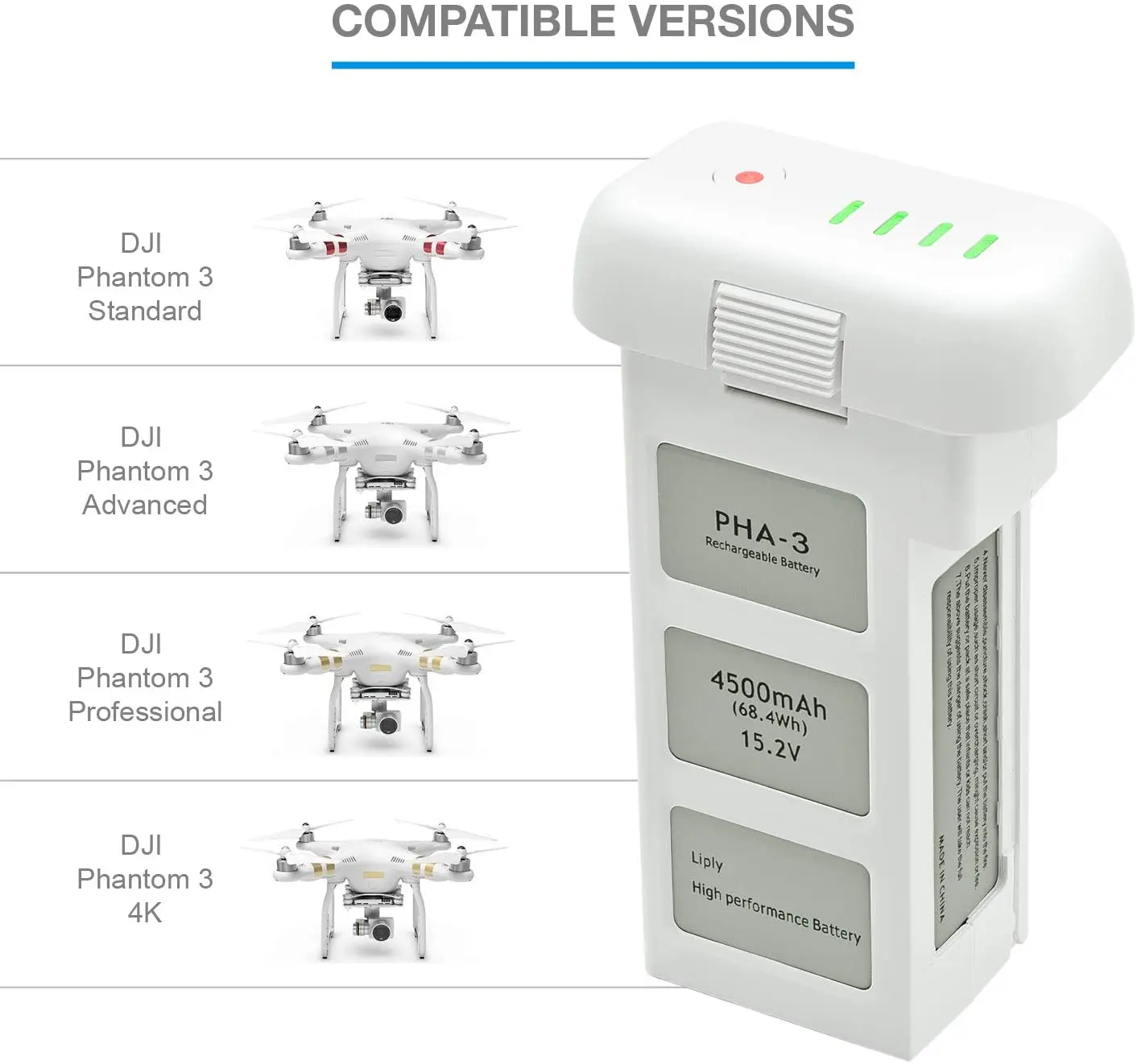 Drones battery For DJI Phantom 3 battery PHA-3 4500mAh  4480mAh  68.40Wh Drones battery