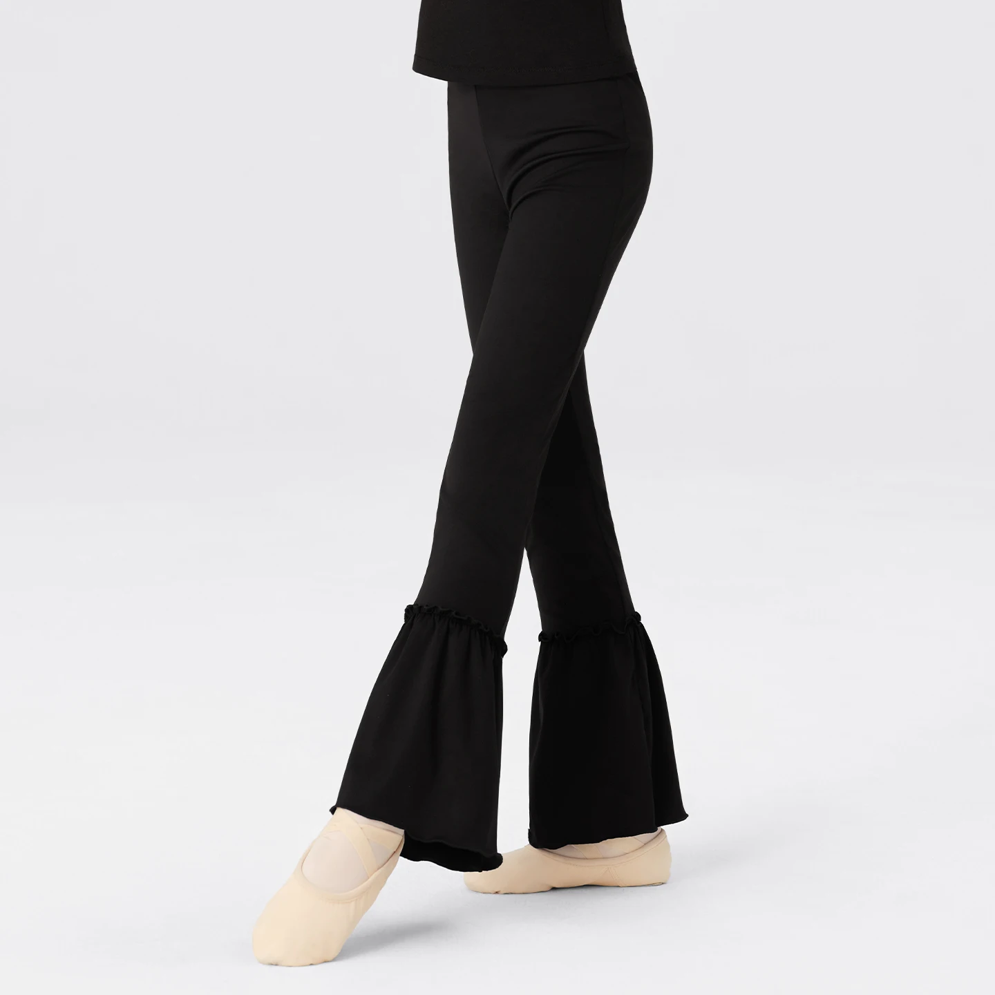 

Girls Teen Black Dance Pants Stretchy Flared Trousers Nylon Latin Pants Gymnastics Fitness Pants Child Bell-bottomed Pants