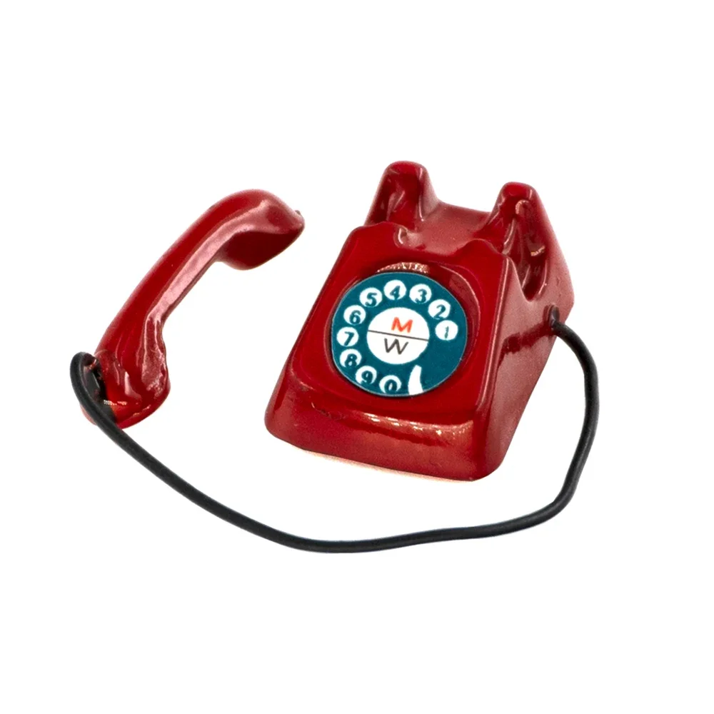 1Pcs 1/12 Dollhouse Miniature Accessories Mini Metal Landline Telephone Wired Telephone Model Doll House Decoration