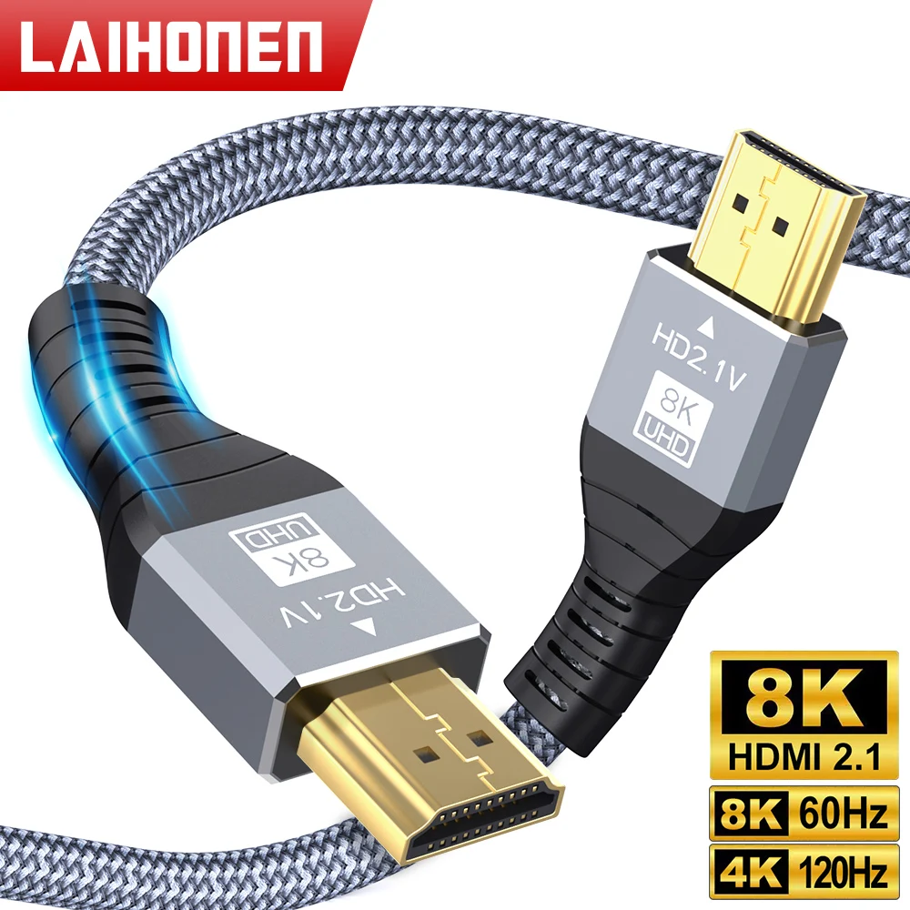 

LAIHONEN 8K HDMI-кабель HDMI-провод для Xiaomi Xbox Serries X PS5 PS4 Chromebook, ноутбуков, 120 Гц HDMI-сплиттер, цифровой кабель, шнур 4K