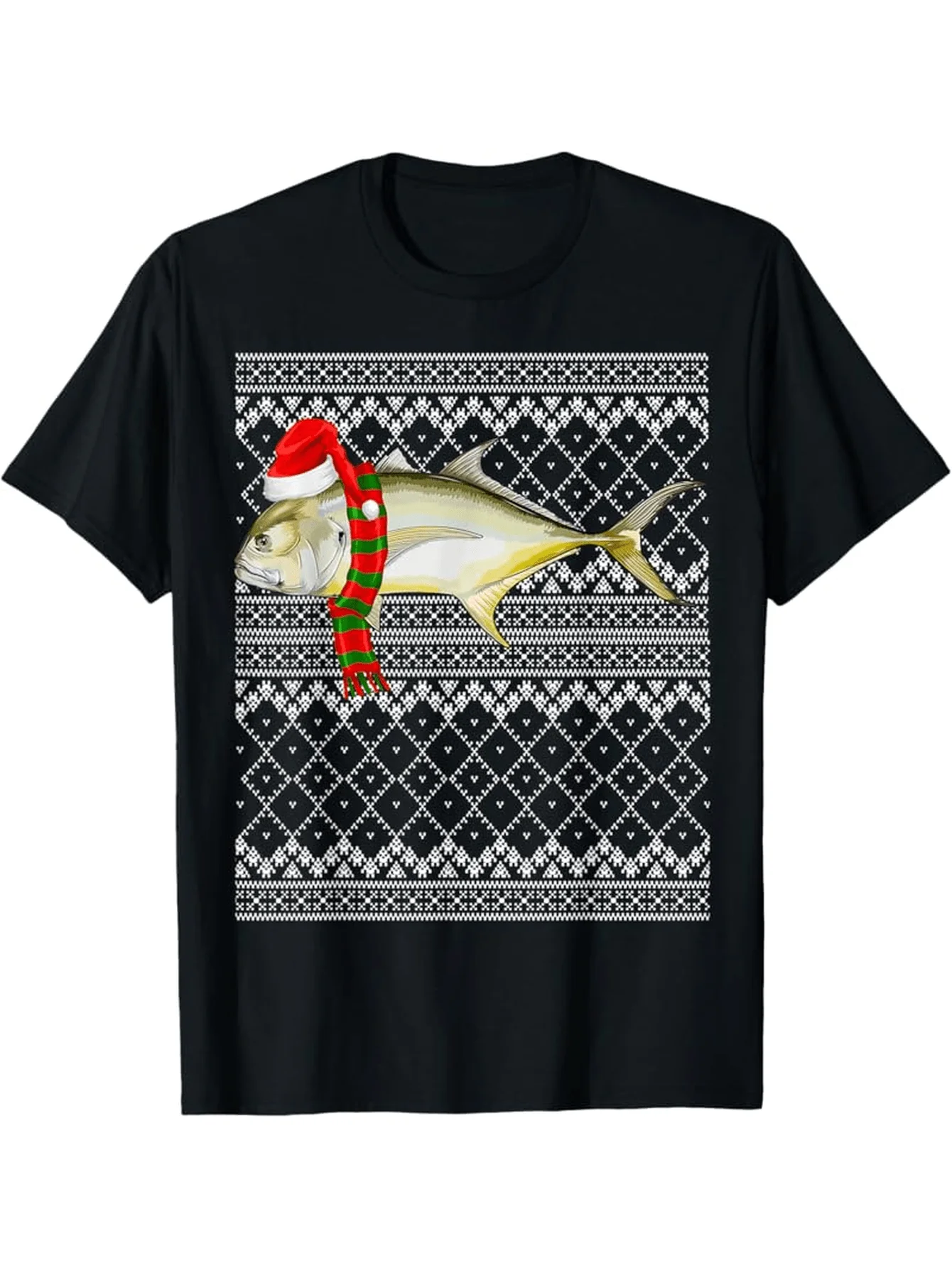 

Jack Crevalle Fish & Santa Hat Funny Xmas Party T-Shirt 100% Cotton O-Neck Short Sleeve Summer Casual Mens T-shirt Streetwear