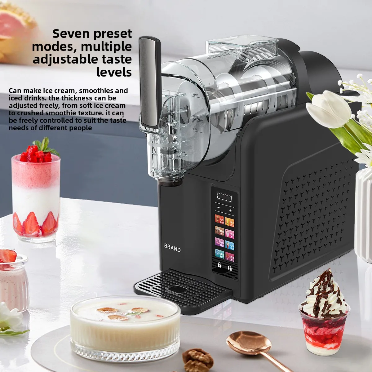 Home Commercial Electric Small Ice Cream Maker Smoothie Cold Drink Milkshake Slush Functions Fully Automatic 2.11 Quart Capacity