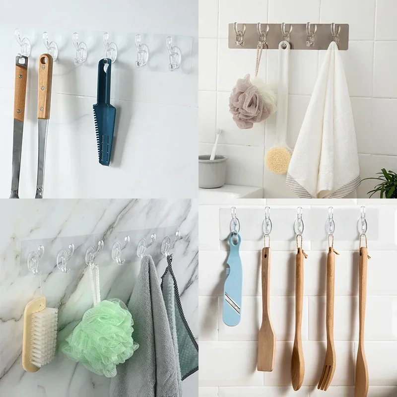 Hanging Strong Hooks Bathroom Self Adhesive Door Wall Hanger Kitchen Storage Towel Transparent Waterproof Hooks