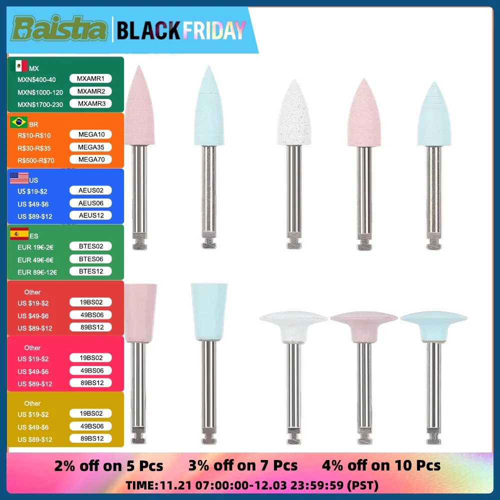 Outils de polissage en silicone dentaire pour dentiste, diamètre de la tige 2.35mm, pièce à main à contre-angle, autoclavable 135 ℃, 12 pièces par