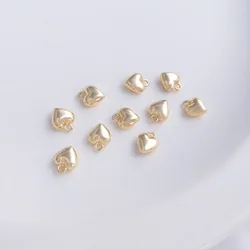 6PCS Gold Filled 7mm Peach Heart Pendant DIY Handmade Jewelry Pendant Material Bracelet Tail Chain Earrings Love Pendant