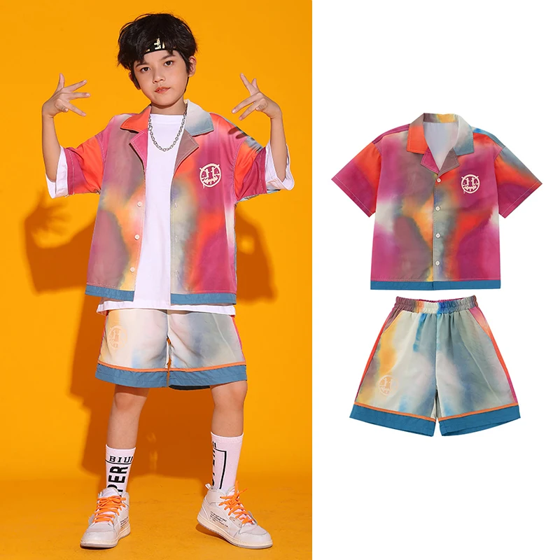 

Hip Hop Dancing Clothes Dye Tie Shirt Shorts Suit Loose Street Dance Costume Children's Day Dancewear Festival Clothing YS33617