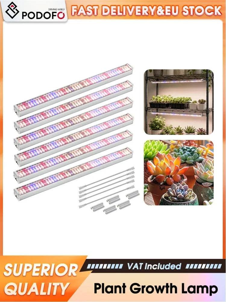 Podofo 21-Zoll-LED-Pflanzenwachstumsleuchtenstreifen mit vollem Lichtspektrum, 6 × 25 W, 144 LEDs, Pflanzenlampe mit Ein-/Ausschalter, simuliert Sonnenlicht, dimmbare Wachstumsleuchte für den Anbau