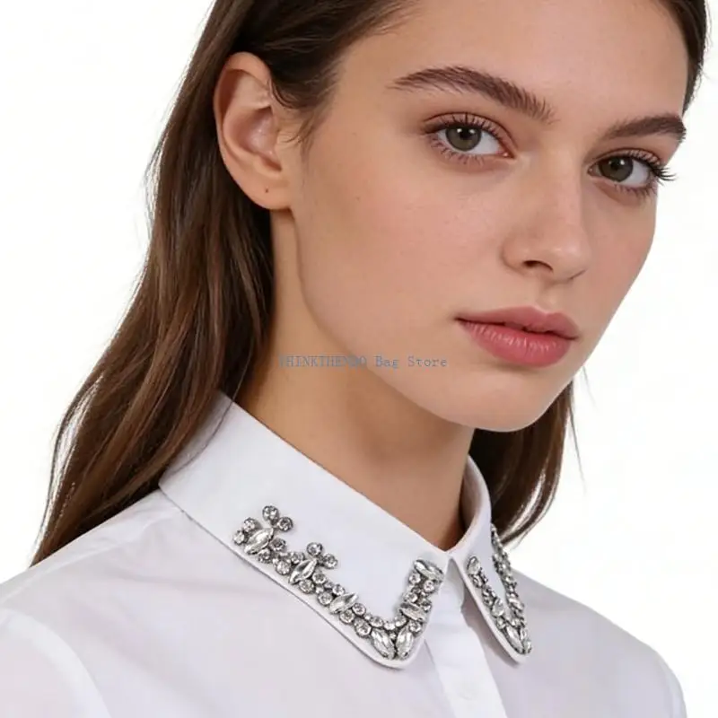 

340D Fashionable Detachable Shirt Collar Insert With Rhinestones Studded for Women